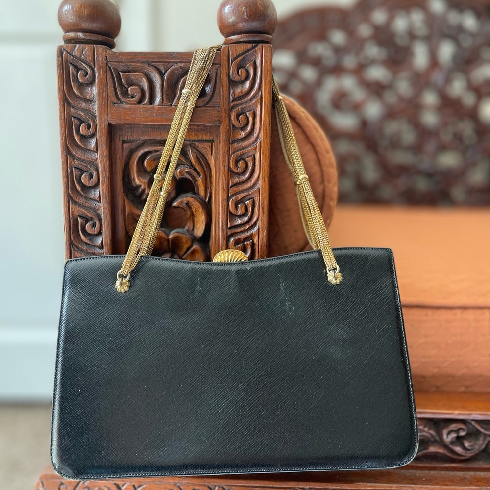 Stunning 1950s or early 1960s Morris Moskowitz Saffiano Leather evening bag